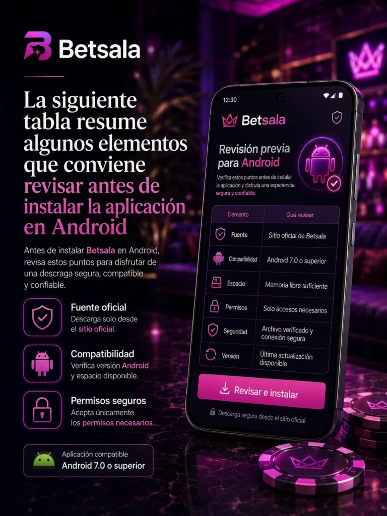 La siguiente tabla resume algunos elementos que conviene revisar antes de instalar la aplicación en Android